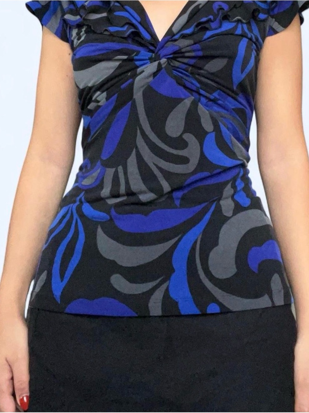 y2k Women's Black & Blue Twist-Front Swim Top